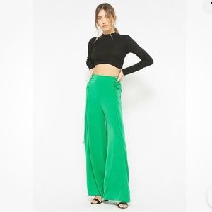 Forever 21 Pants Size Medium Green Lace Up Palazzo Trousers Flare Side Tie Y2K
